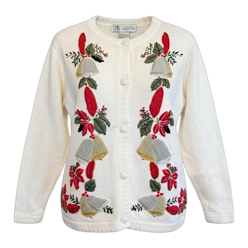 Vintage Studio Collection Embroidered Christmas Cardigan Sweater Sz M Holiday
